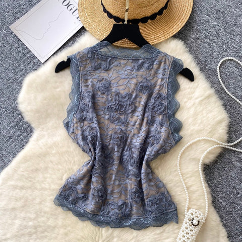 Delicate Sleeveless Embroidered Lace Top