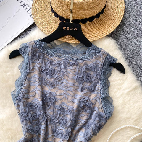 Delicate Sleeveless Embroidered Lace Top
