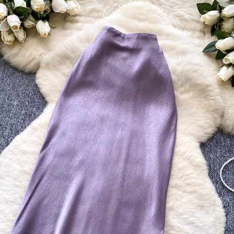 Irregular Design Purple Satin Skirt