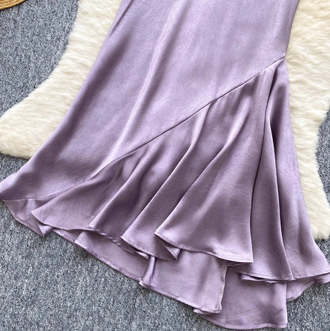 Irregular Design Purple Satin Skirt