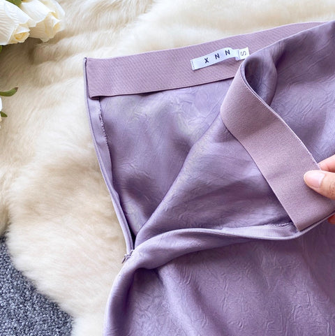 Irregular Design Purple Satin Skirt