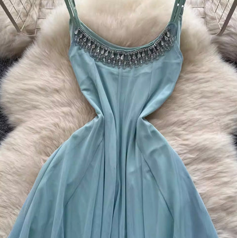 Rhinestone Studded Mesh Slip Dress