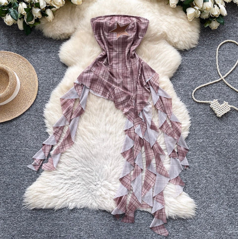 Chic Off-shoulder Asymmetric Plaid Top