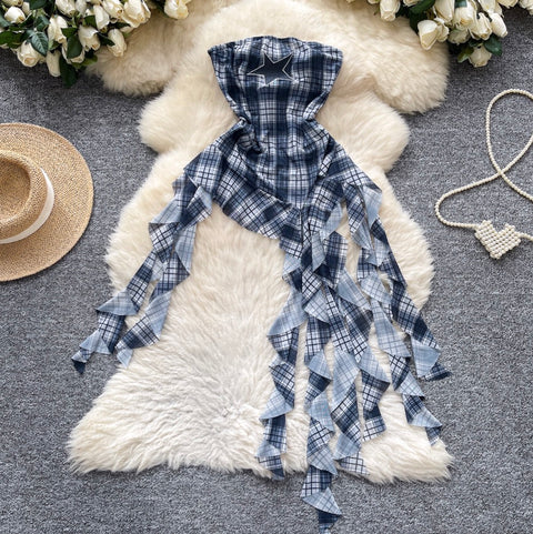 Chic Off-shoulder Asymmetric Plaid Top