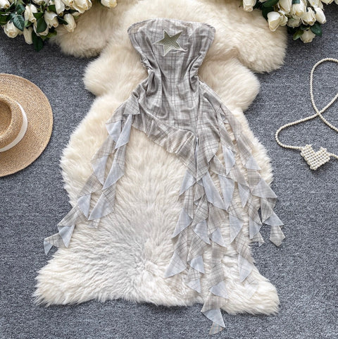 Chic Off-shoulder Asymmetric Plaid Top