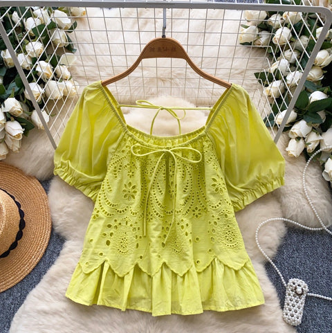 Korean Style Hollowed Crochet Shirt