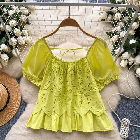 Korean Style Hollowed Crochet Shirt