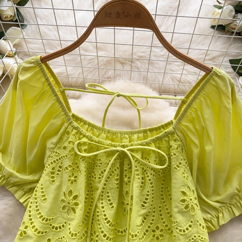 Korean Style Hollowed Crochet Shirt