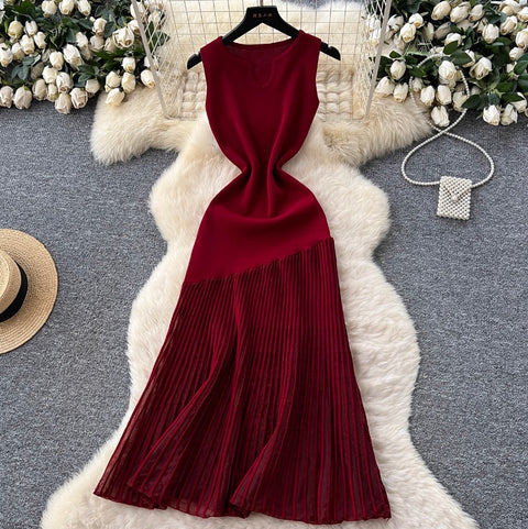 High-end Knit Patchwork Mesh Dress