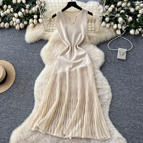 High-end Knit Patchwork Mesh Dress