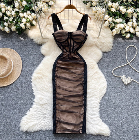 Sexy Pleated Black Mesh Dress