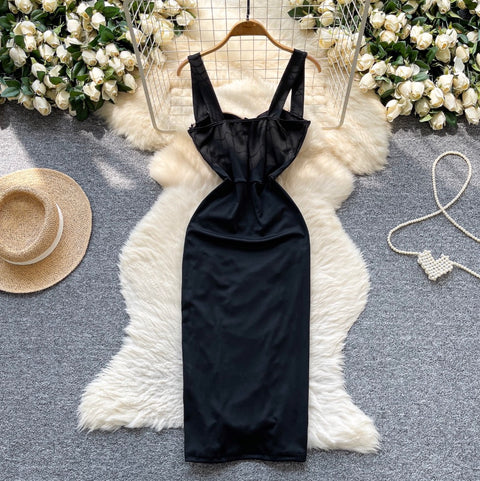 Sexy Pleated Black Mesh Dress