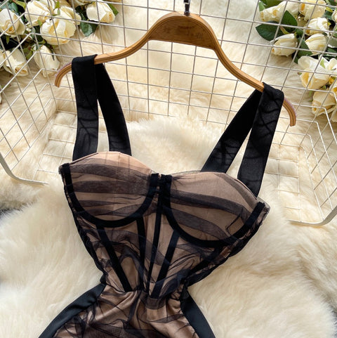 Sexy Pleated Black Mesh Dress