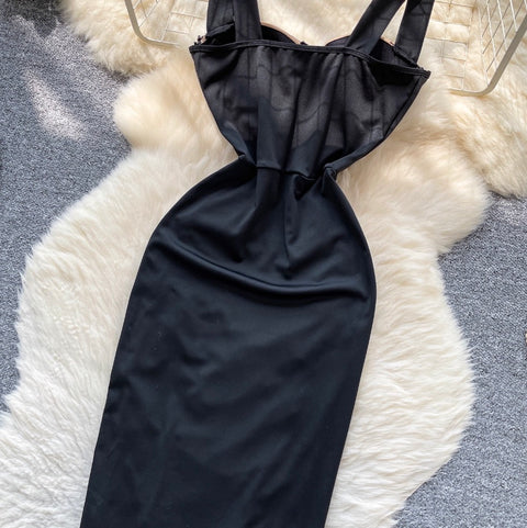 Sexy Pleated Black Mesh Dress