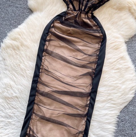 Sexy Pleated Black Mesh Dress