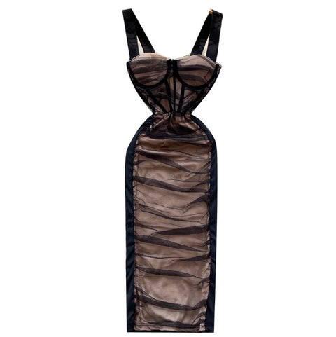 Sexy Pleated Black Mesh Dress