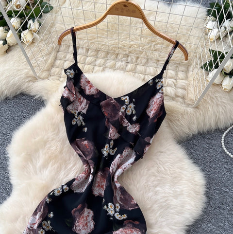 French Style Floral Printed Slip Dress