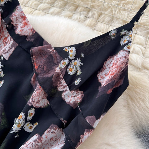 French Style Floral Printed Slip Dress