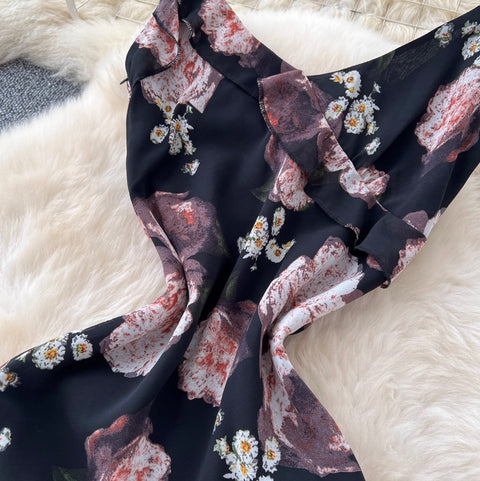 French Style Floral Printed Slip Dress