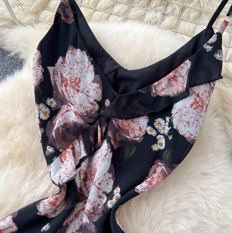 French Style Floral Printed Slip Dress