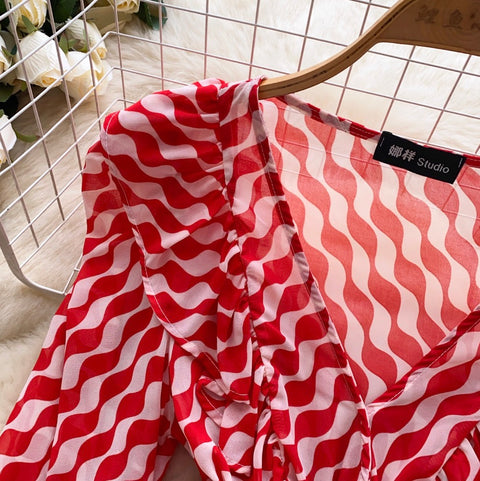 Cross V-neck Pattern Printed Top