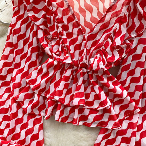 Cross V-neck Pattern Printed Top