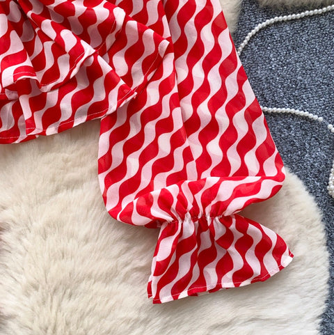 Cross V-neck Pattern Printed Top