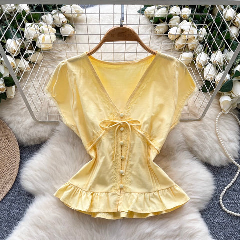 Sweetie V-neck Lace Trim Shirt