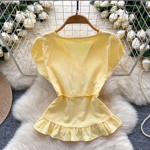 Sweetie V-neck Lace Trim Shirt