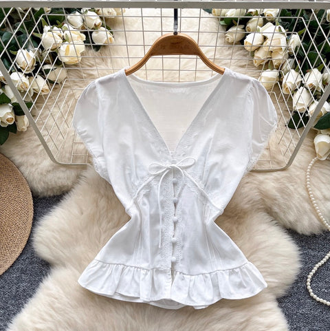 Sweetie V-neck Lace Trim Shirt