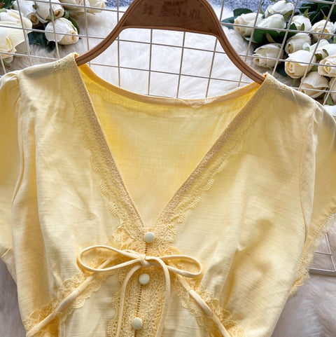 Sweetie V-neck Lace Trim Shirt