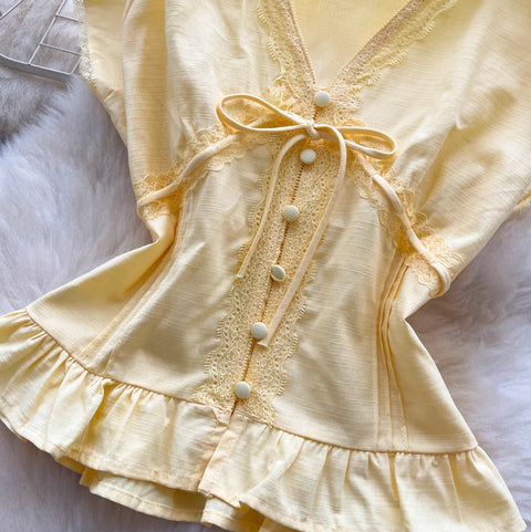 Sweetie V-neck Lace Trim Shirt