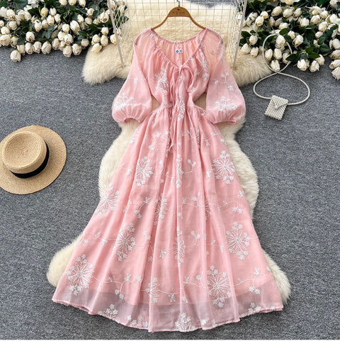 Fairy Embroidered Flared Sleeve Dress