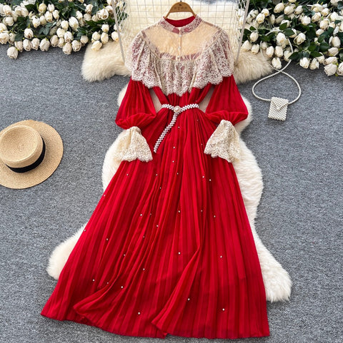 Courtly Layered Ruffled Lace Dress