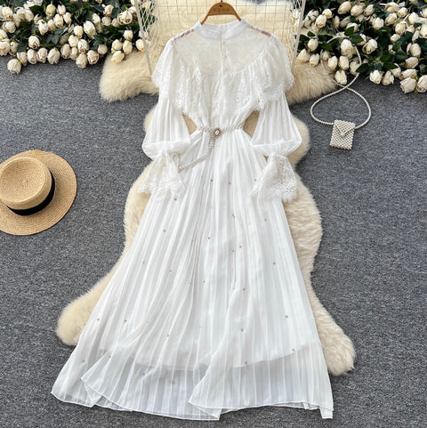 Courtly Layered Ruffled Lace Dress
