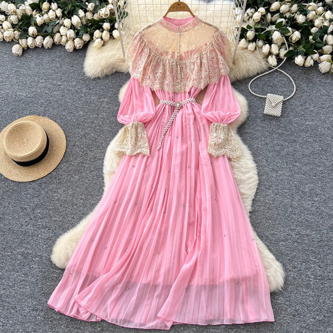Courtly Layered Ruffled Lace Dress