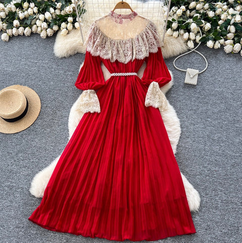Courtly Layered Ruffled Lace Dress