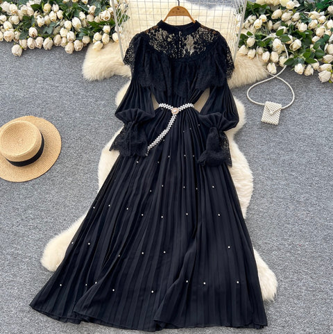 Courtly Layered Ruffled Lace Dress