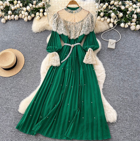 Courtly Layered Ruffled Lace Dress