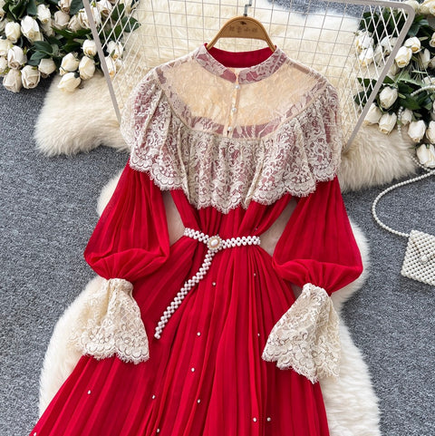 Courtly Layered Ruffled Lace Dress