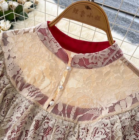 Courtly Layered Ruffled Lace Dress