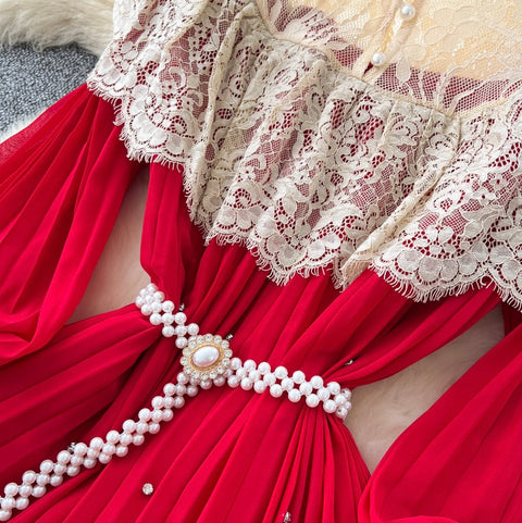 Courtly Layered Ruffled Lace Dress