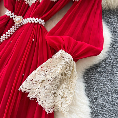 Courtly Layered Ruffled Lace Dress