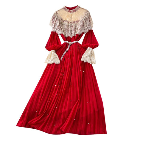 Courtly Layered Ruffled Lace Dress
