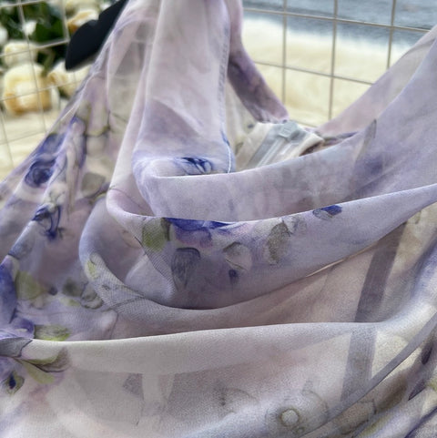 Draped Neckline Floral Chiffon Dress