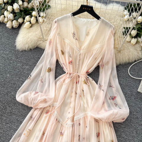 Courtly V-neck Floral Lace Dress