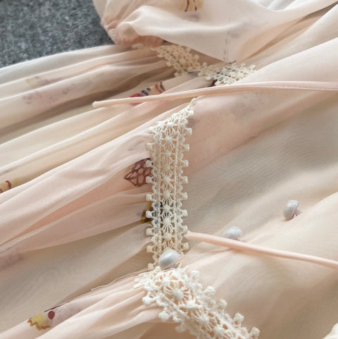 Courtly V-neck Floral Lace Dress