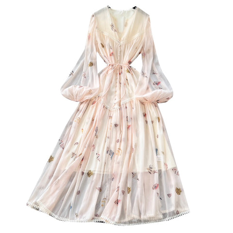 Courtly V-neck Floral Lace Dress