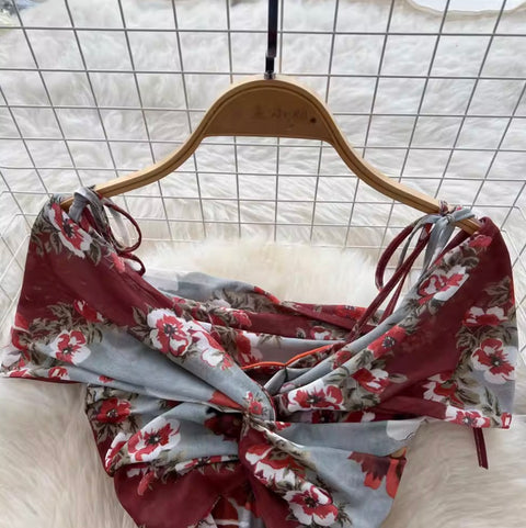 Knotted Floral Printed Ruffled Dress