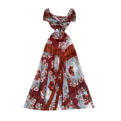 Knotted Floral Printed Ruffled Dress